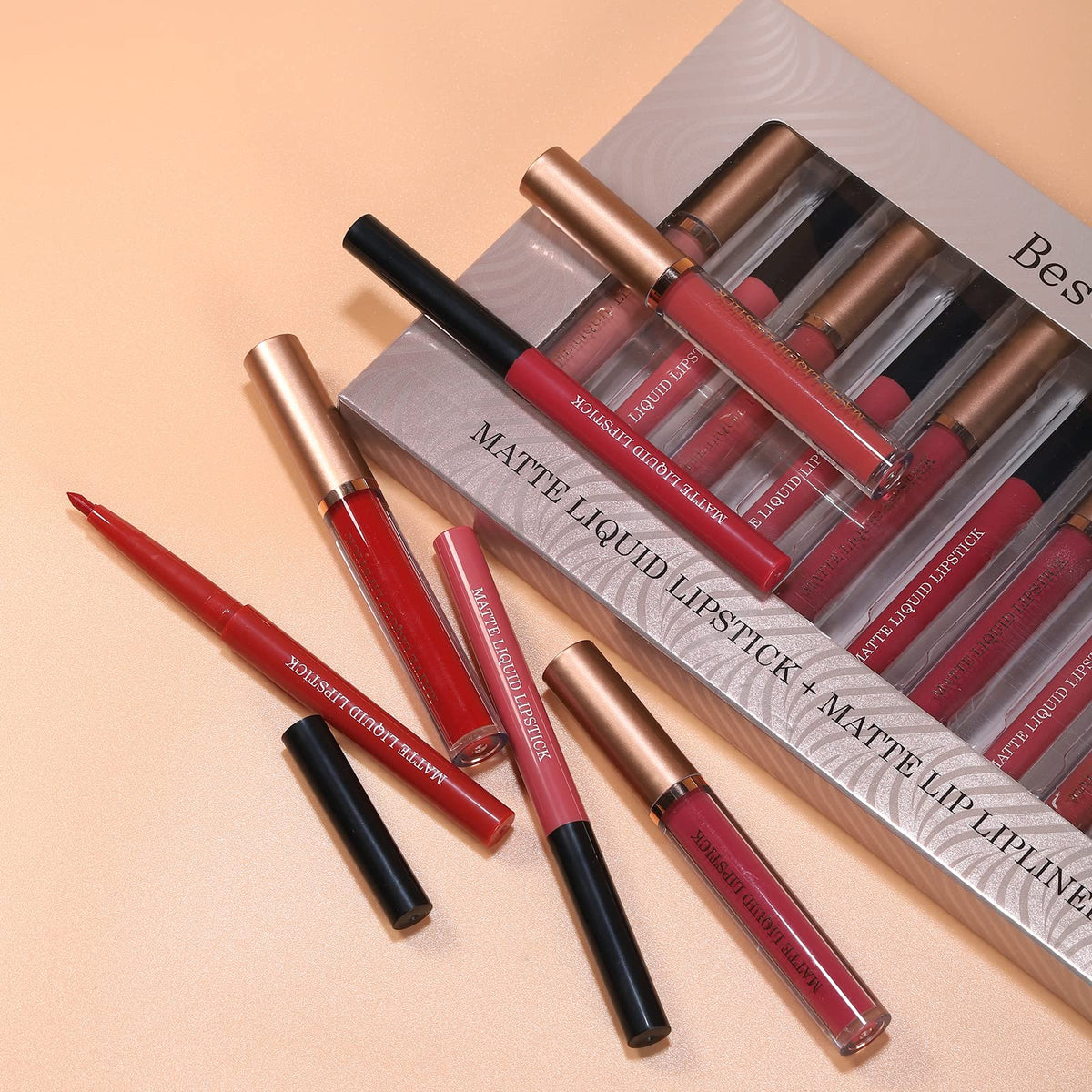 12Pcs Matte Liquid Lipstick and Lip Liner Set, Lip Makeup Combo (Set A)