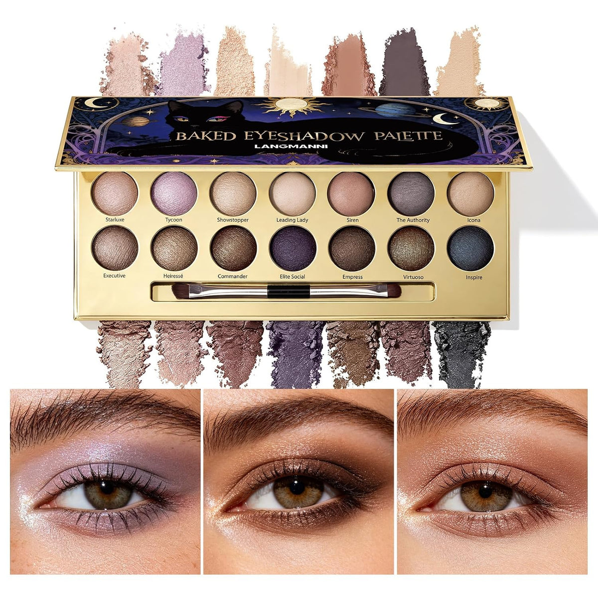 14-Color Baked Eyeshadow Palette, Matte & Shimmer, Nocturnal Nebula