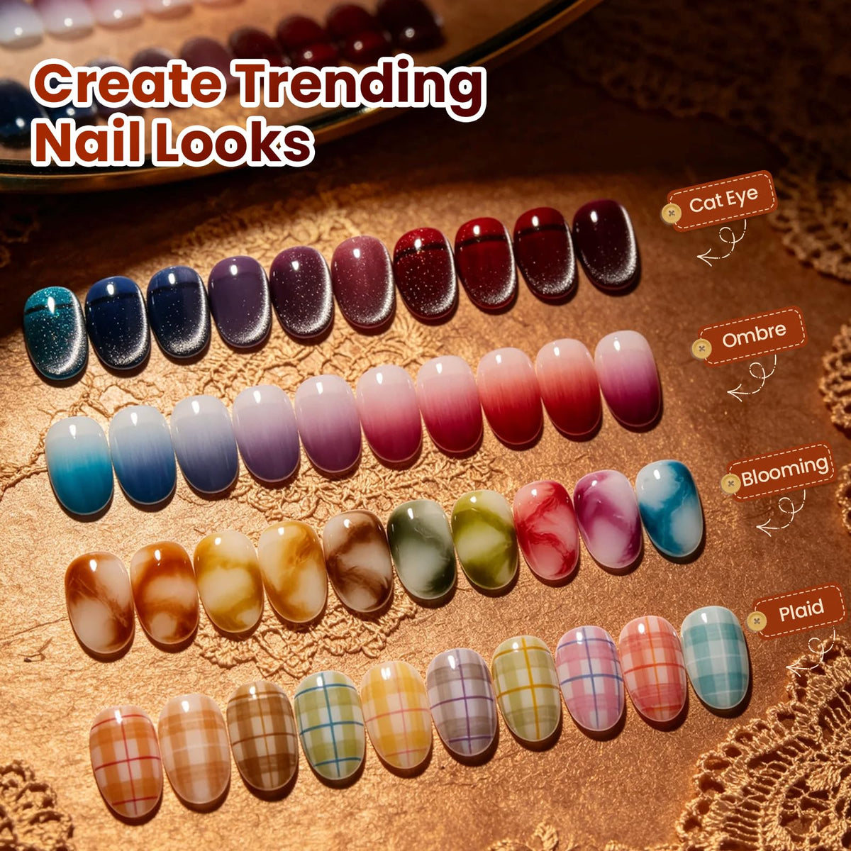 Beetles Cat Eye Gel Nail Polish Set, 36 Colors Magnetic Fall Gel Polish Kit
