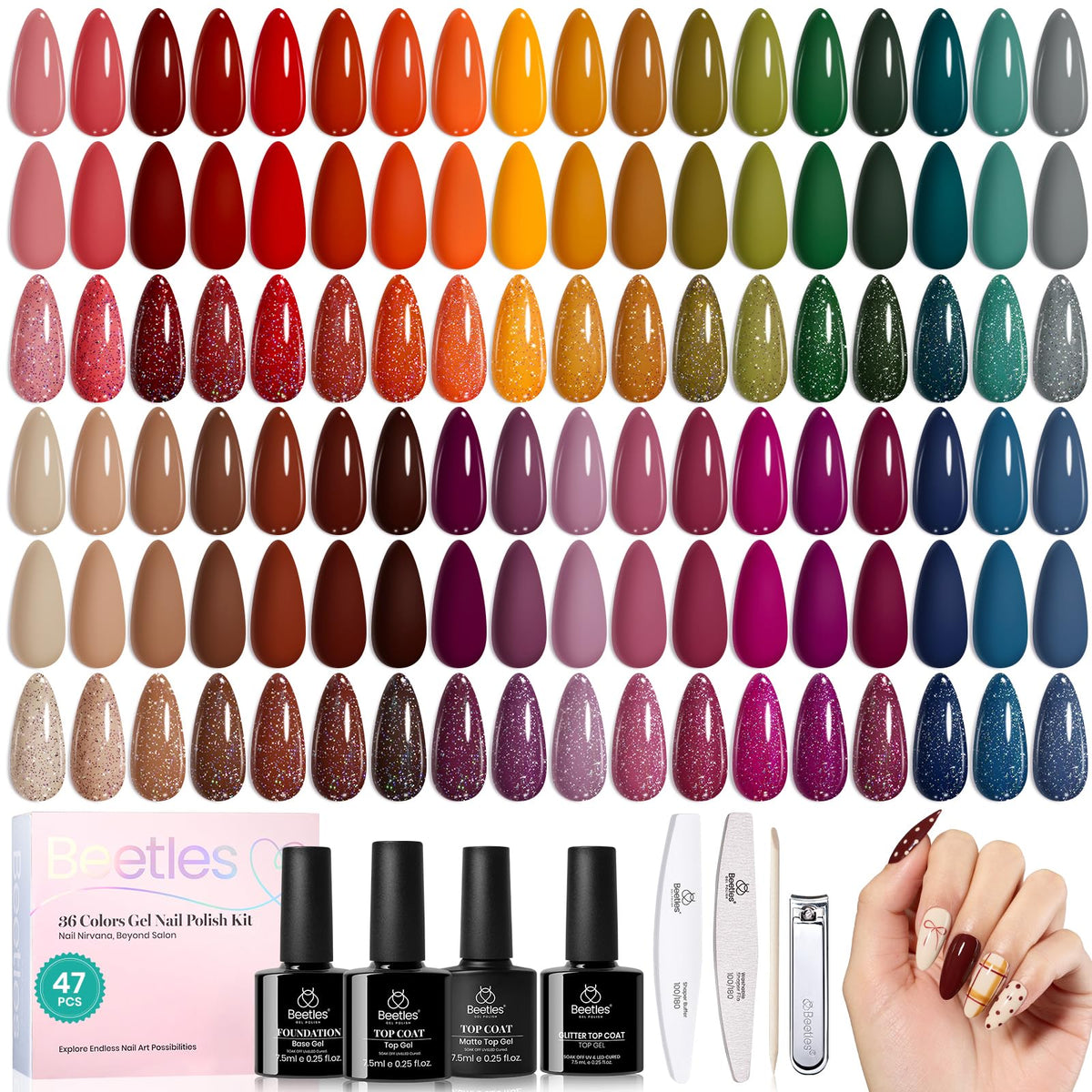 Beetles Fall Gel Nail Polish Set, 23Pcs Brown Burgundy Red Nude Pink
