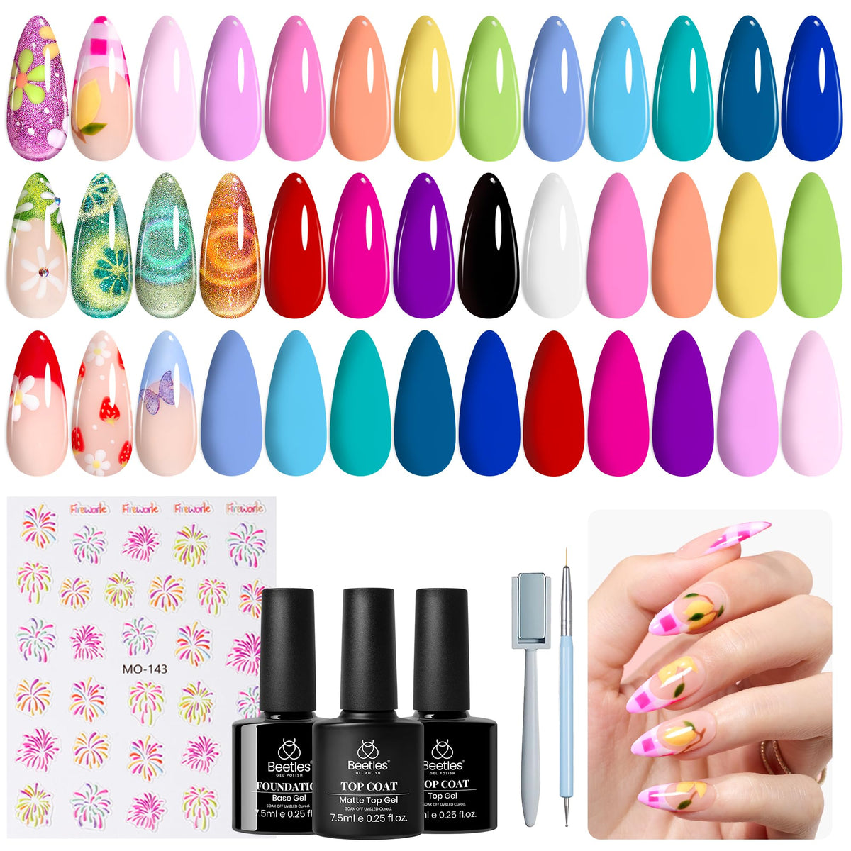 Beetles Fall Gel Nail Polish Set, 20 Colors Orange Yellow Brown