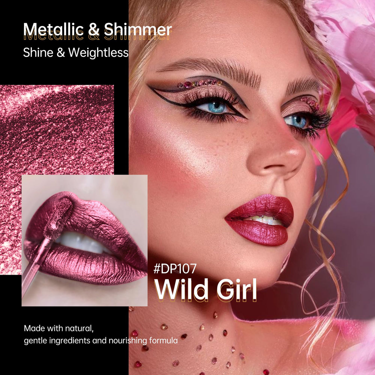 Depuplum Purple Lipsticks for Women Metallic Glitter Lipstick Long Lasting