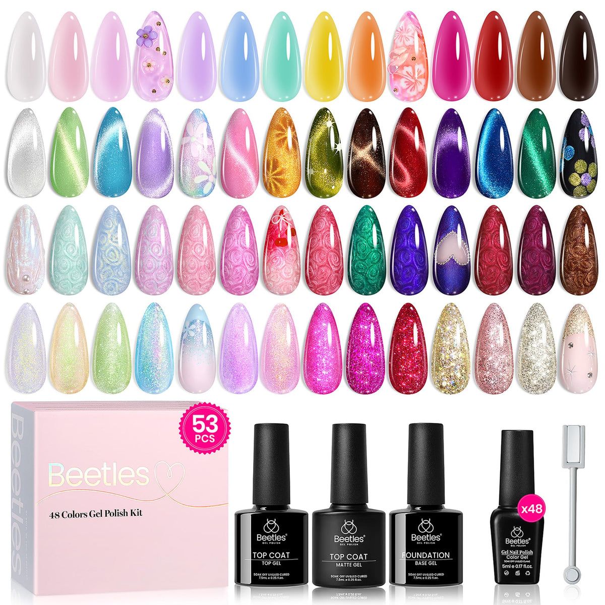 Beetles Cat Eye Gel Nail Polish Set, 36 Colors Magnetic Fall Gel Polish Kit