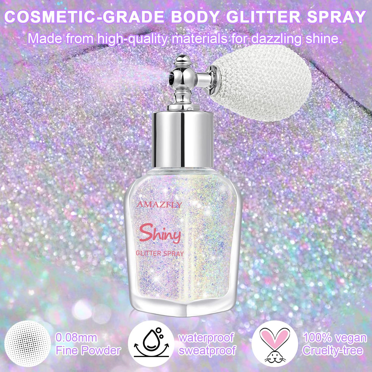 Hair and Body Glitter Spray, Shimmering Powder Sparkle Powder Makeup, Glitter Loose Sparkle Makeup for Body Highlighter,Festival Prom Rave Accessories (Glint-Rainbow)