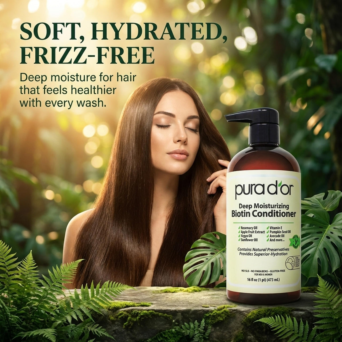 PURA D'OR Gold Label Anti-Thinning Biotin Shampoo & Conditioner, 16oz x2