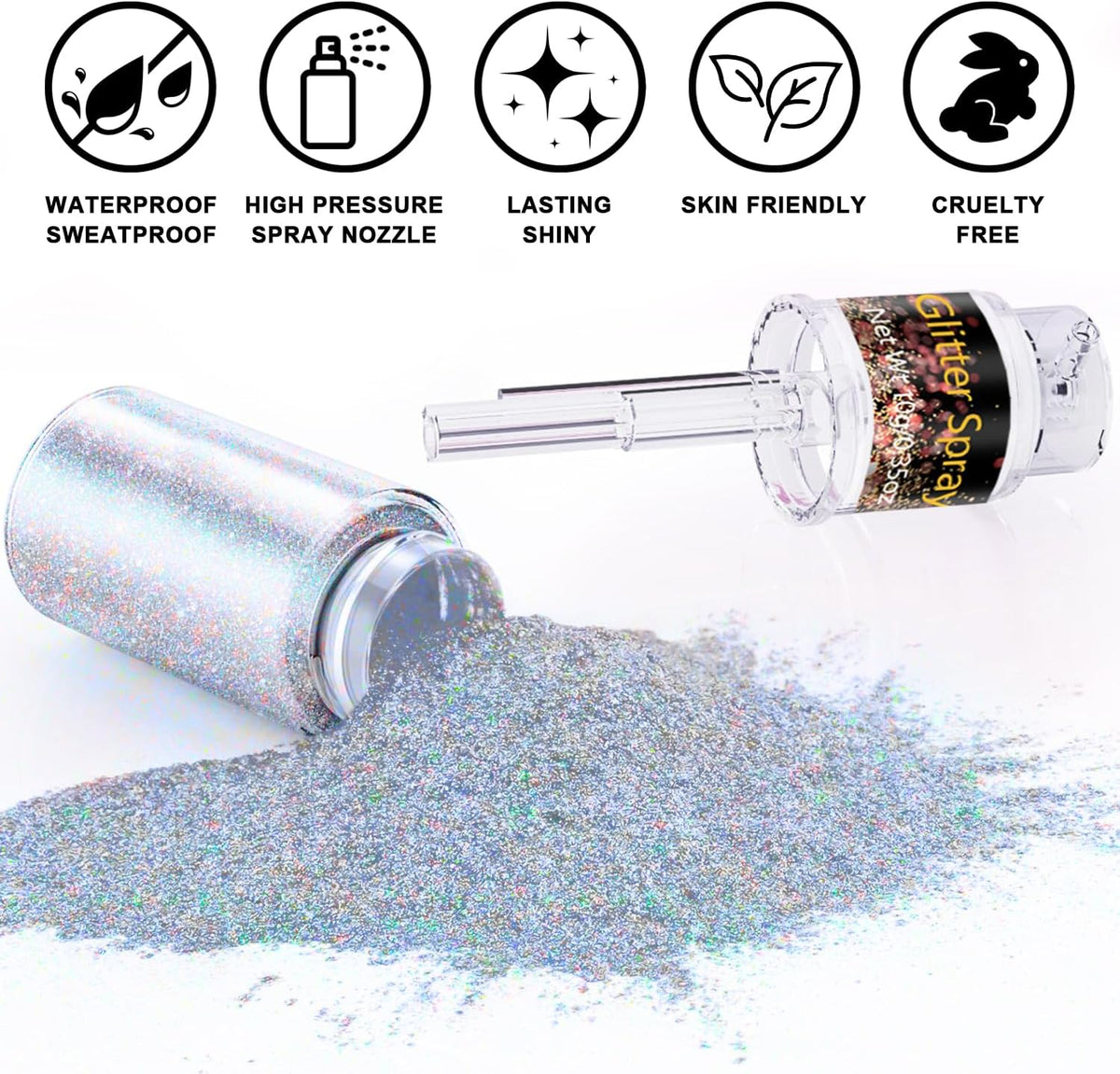 Scarman Hair and Body Glitter Spray, 1PC Glint-Rainbow Hairspray Powder
