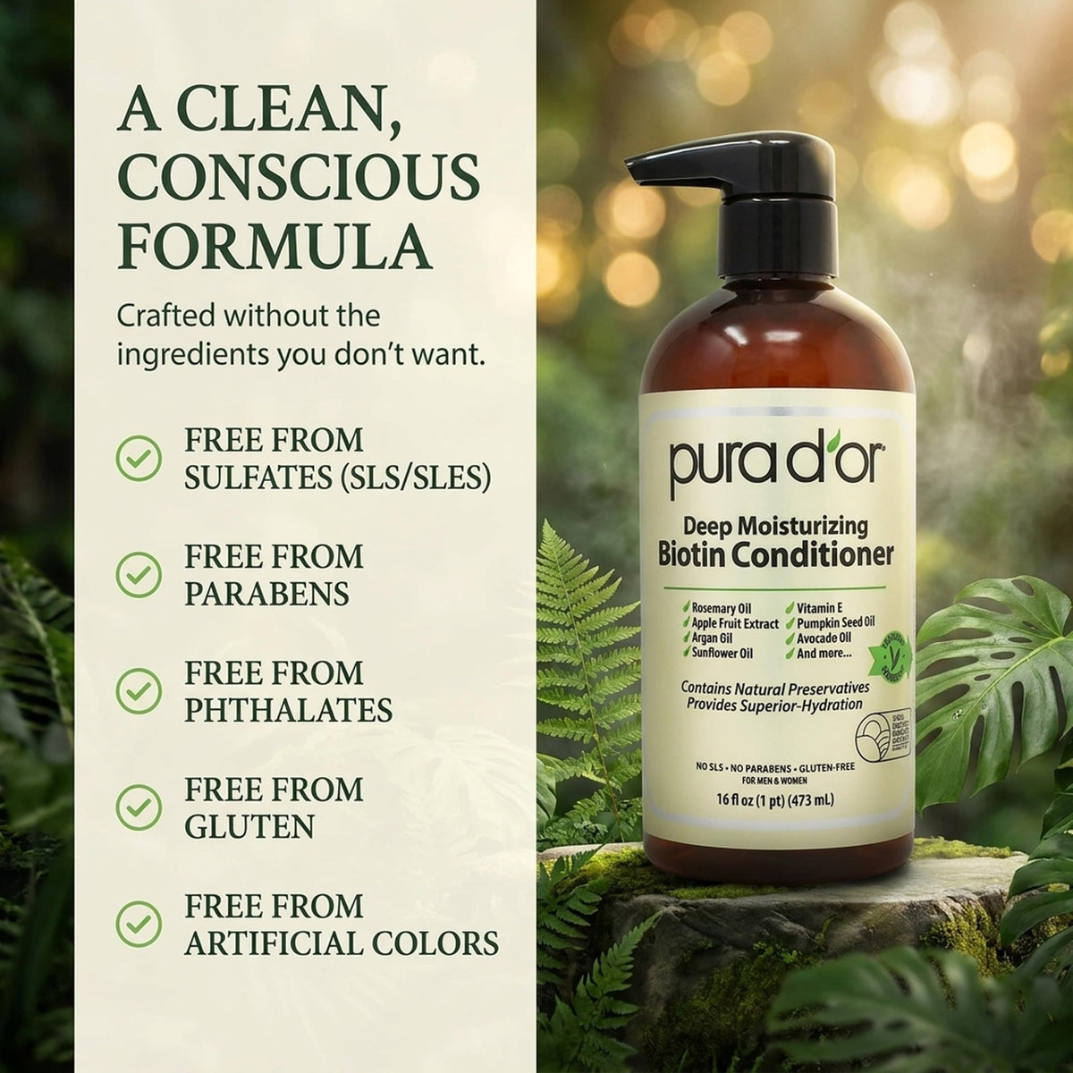 PURA D'OR Gold Label Anti-Thinning Biotin Shampoo & Conditioner, 16oz x2
