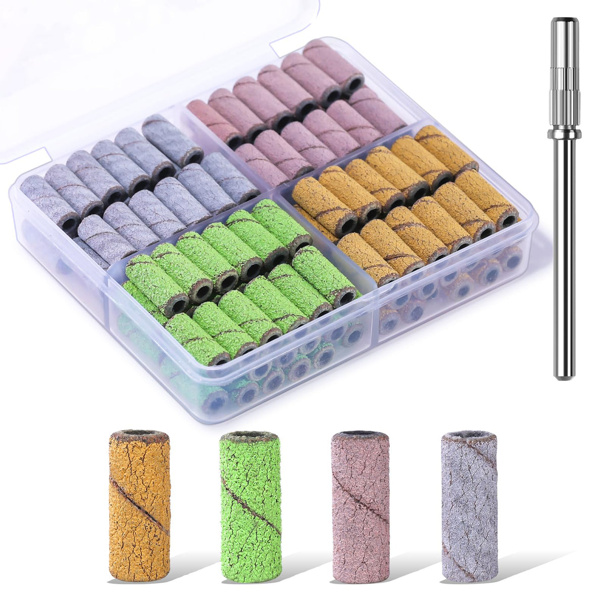 Makartt Nail Drill Sanding Bands - 100Pcs 80/120/180/240 4 Color Grit File