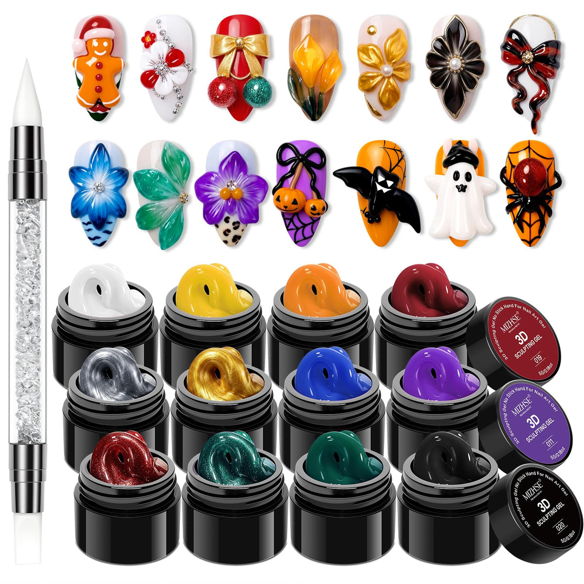 MIZHSE 3D Nail Scupting Gel for Nail Art, 6PCS Neon Colors Non-sticky