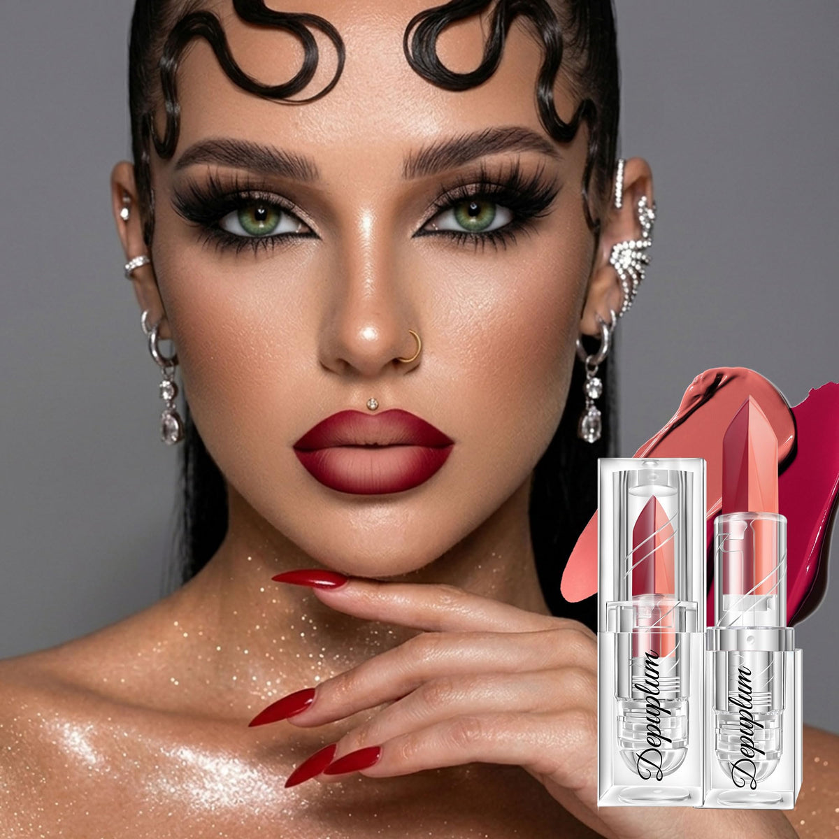 Depuplum Black Lipstick Glitter Red Lipstick Ombre Lips Dual Tone
