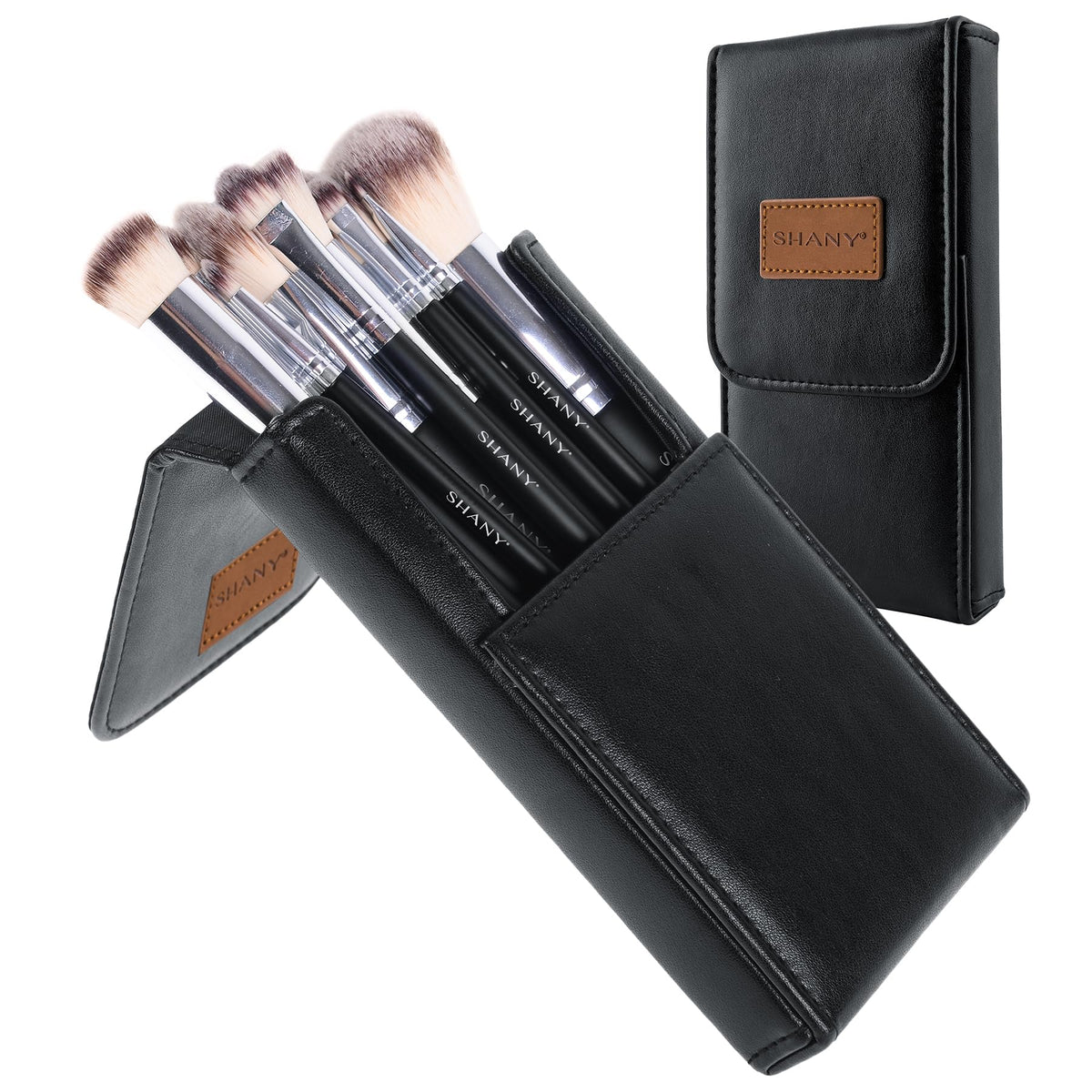 SHANY Vegan Makeup Brushes - 6 PC Double Sided Travel Make up Brushes with Brush storage Pouch - Old Style