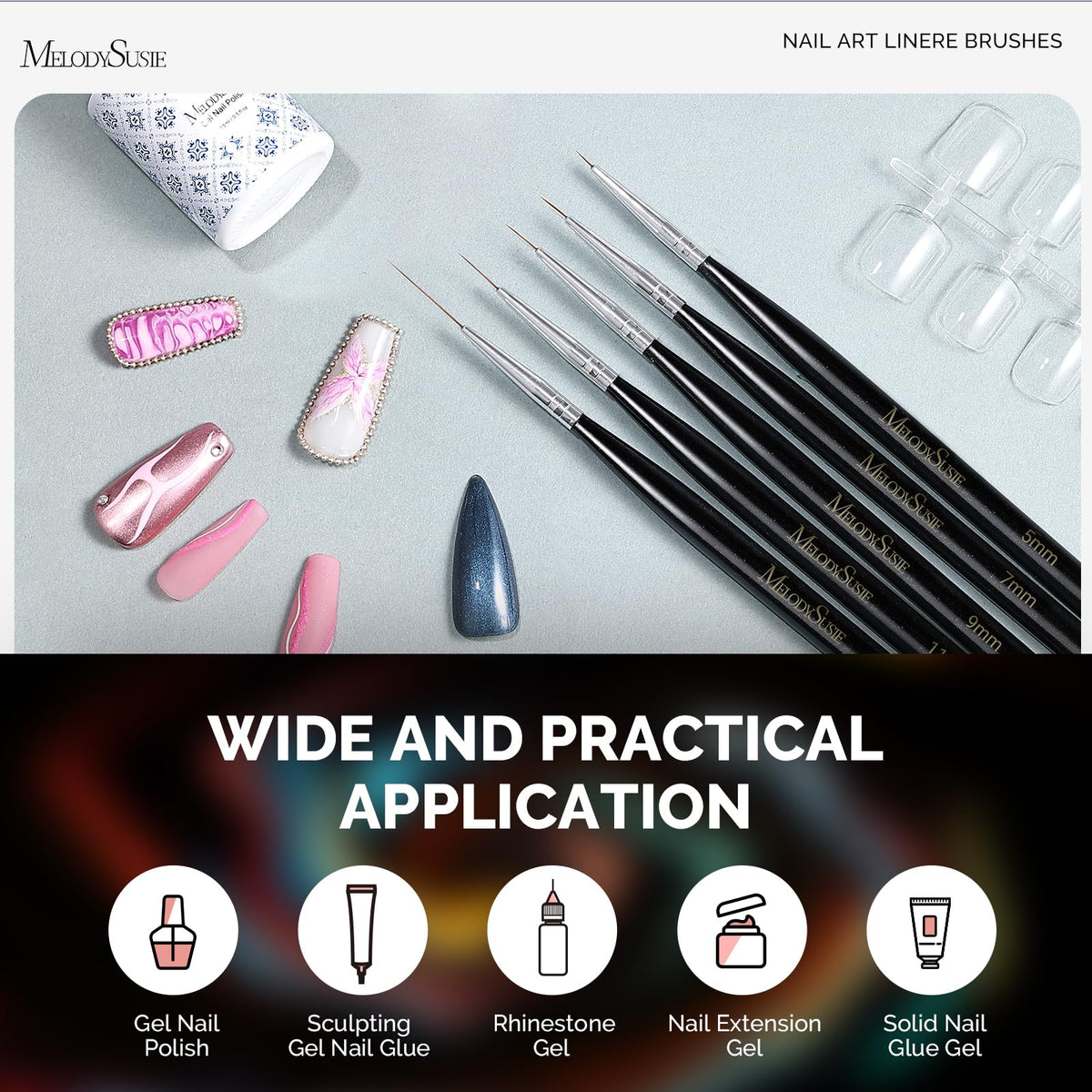 MelodySusie Nail Art Brushes Set, 6pcs Nail Art Design Pen Painting Tools