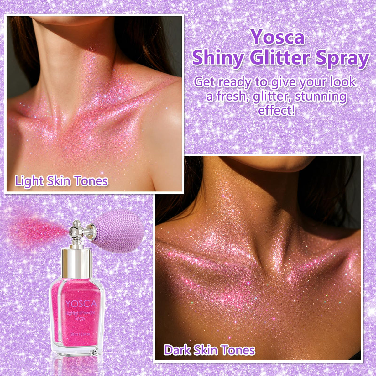 Yosca Body Glitter Spray, 30ML Holographic Body Shimmer Powder Hair Spray