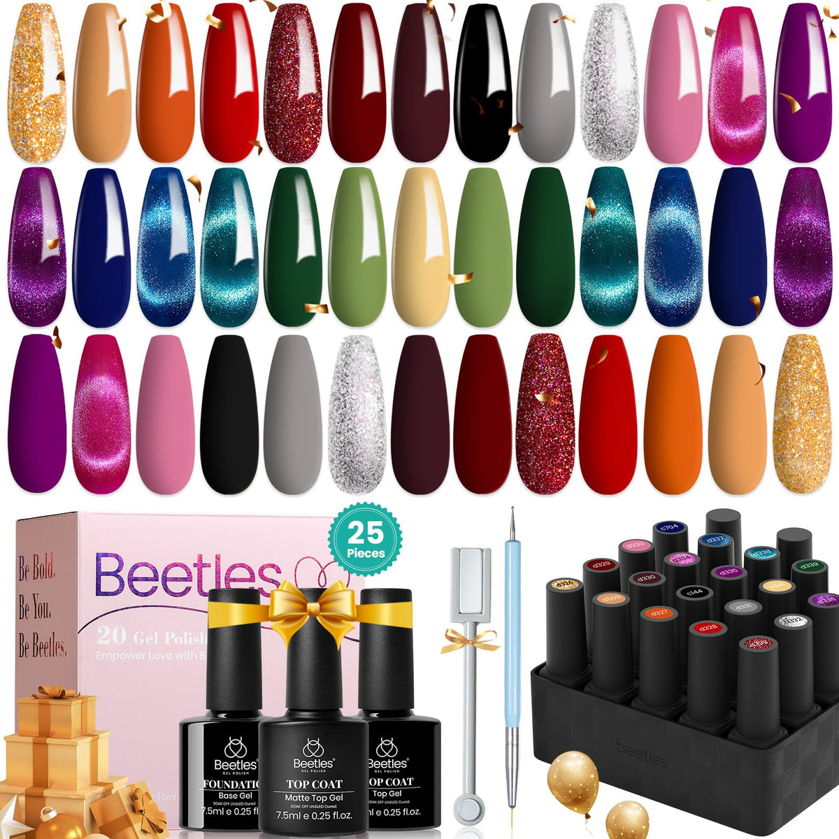 Beetles Gel Nail Polish Set, 63 PCS 55 Colors Gel Polish Kit with Base Coat