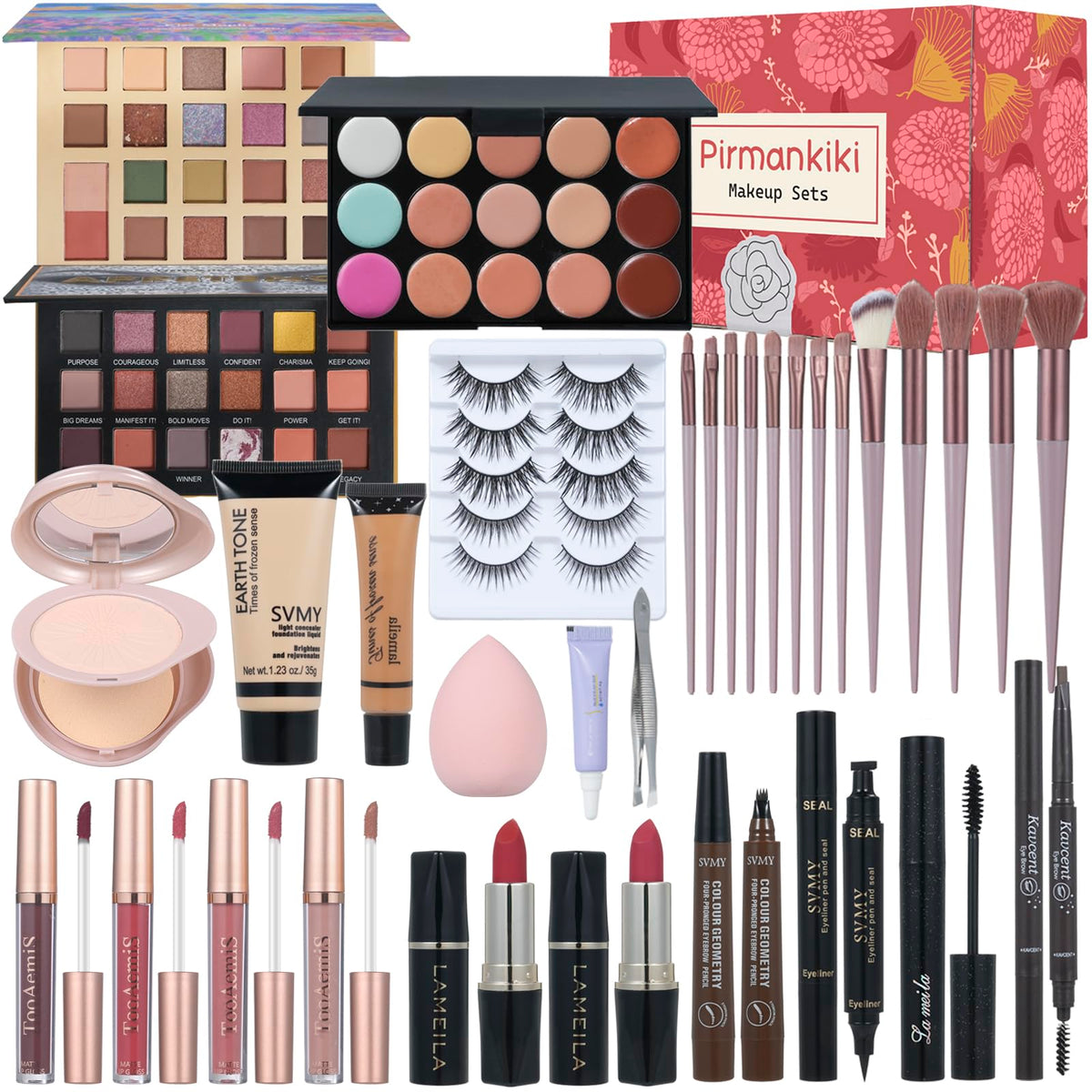 Makeup Set for Women Full Kit Includes, eyeshadow、 liquidfoundation,Loose powder,Eyebrow pencil,Lipstick Eye Pencil Makeup BrushesMakeup practice board 4-color lip gloss set