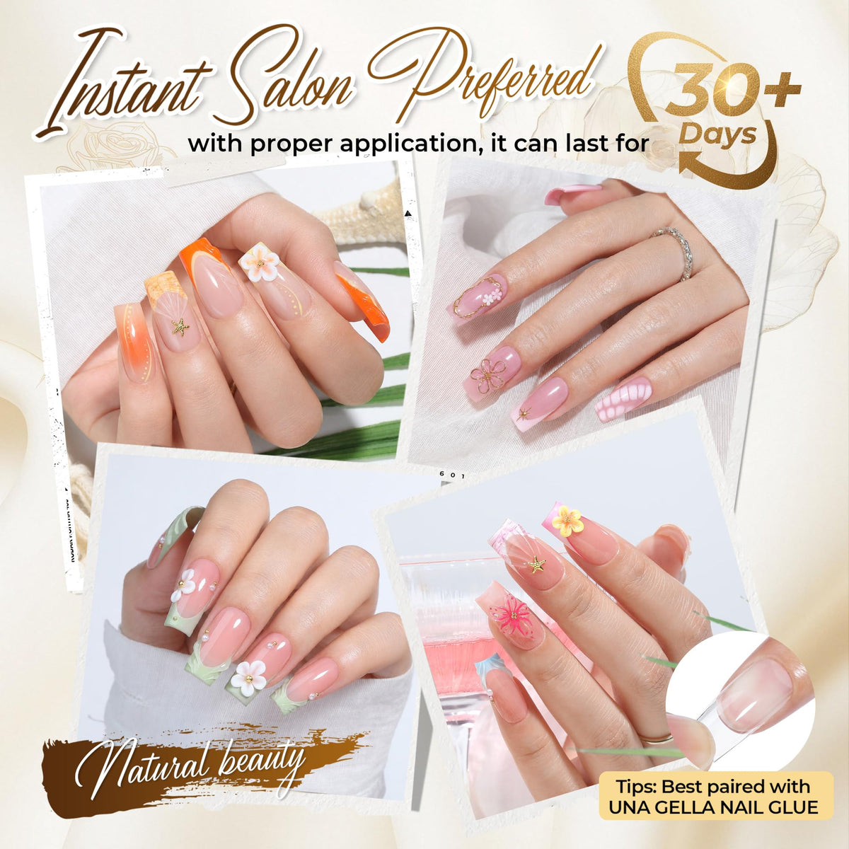 UNA GELLA Almond Gel Nail Tips 504PCS Pre-Etched Clear Fake Nails Tips