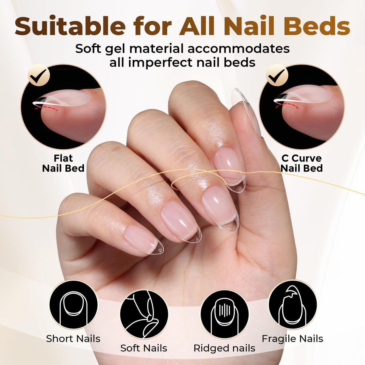 UNA GELLA Almond Gel Nail Tips 504PCS Pre-Etched Clear Fake Nails Tips