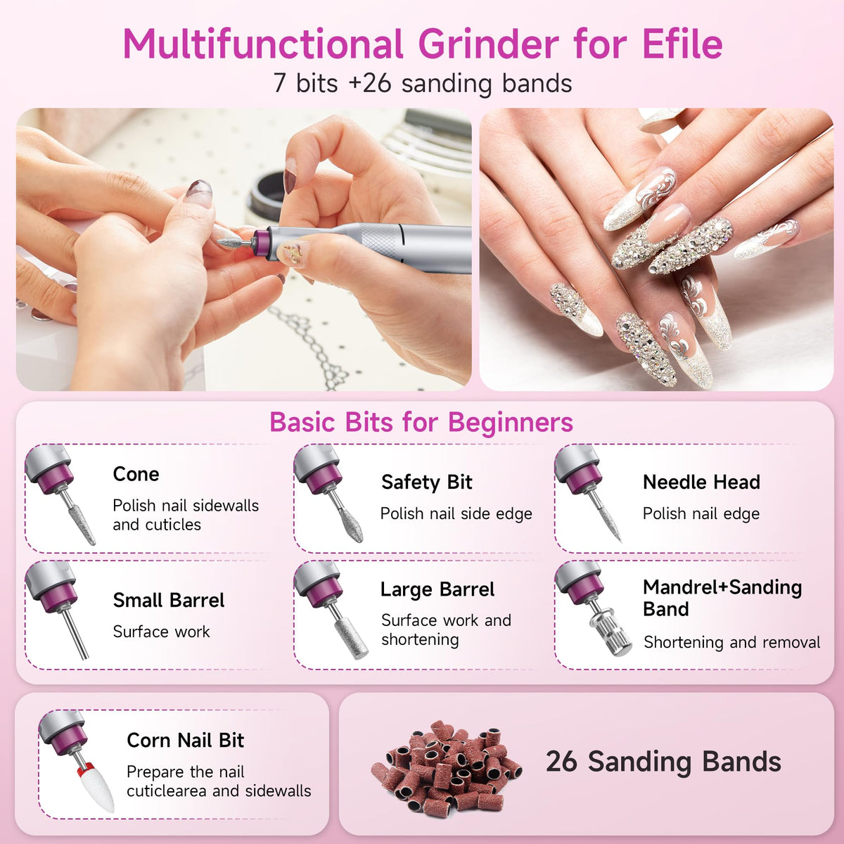 Electric Nail Drill Professional, Portable Nail File for Acrylic Gel Nails, Cordless Rechargeable Ultra Power Nail Drill Kit 40000RPM, Salon-Grade Efile Nail Machine (Dark Grey)