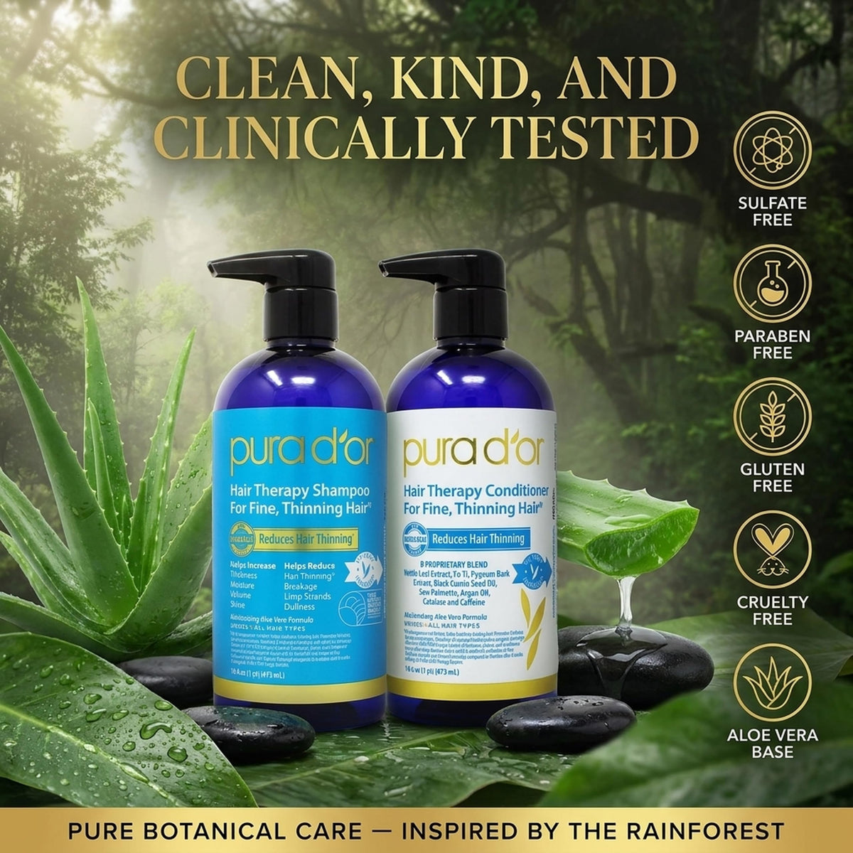 PURA D'OR Gold Label Anti-Thinning Biotin Shampoo & Conditioner, 16oz x2