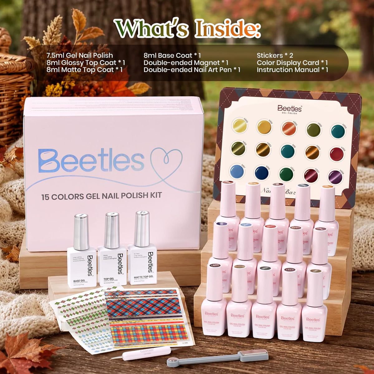 Beetles Gel Nail Polish Set, 63 PCS 55 Colors Gel Polish Kit with Base Coat