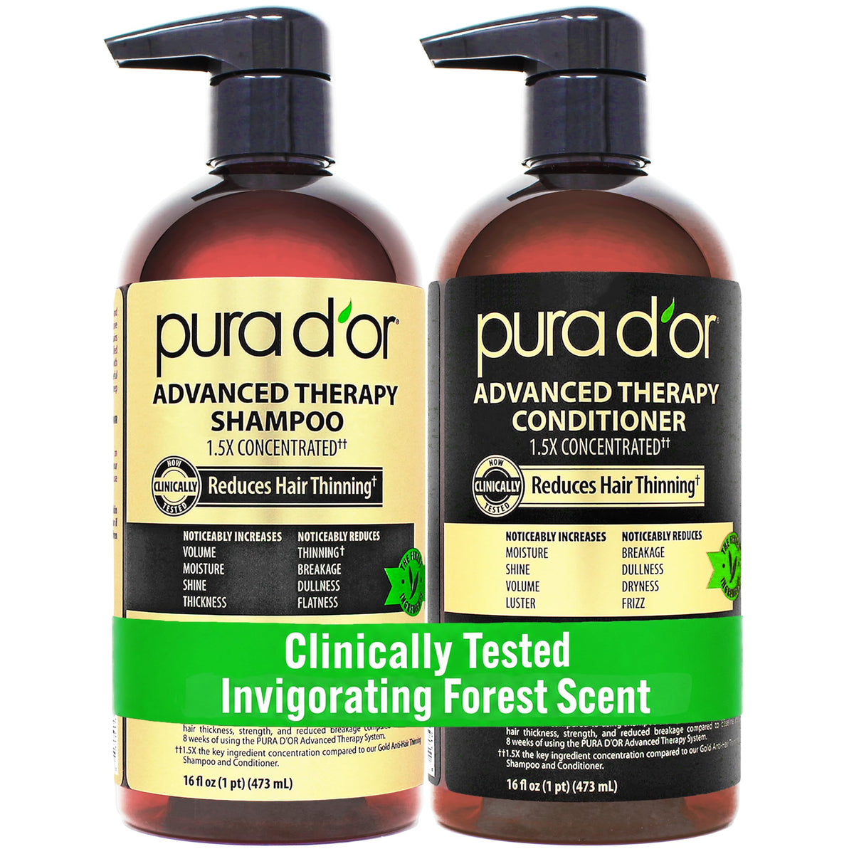 PURA D'OR Gold Label Anti-Thinning Biotin Shampoo & Conditioner, 16oz x2