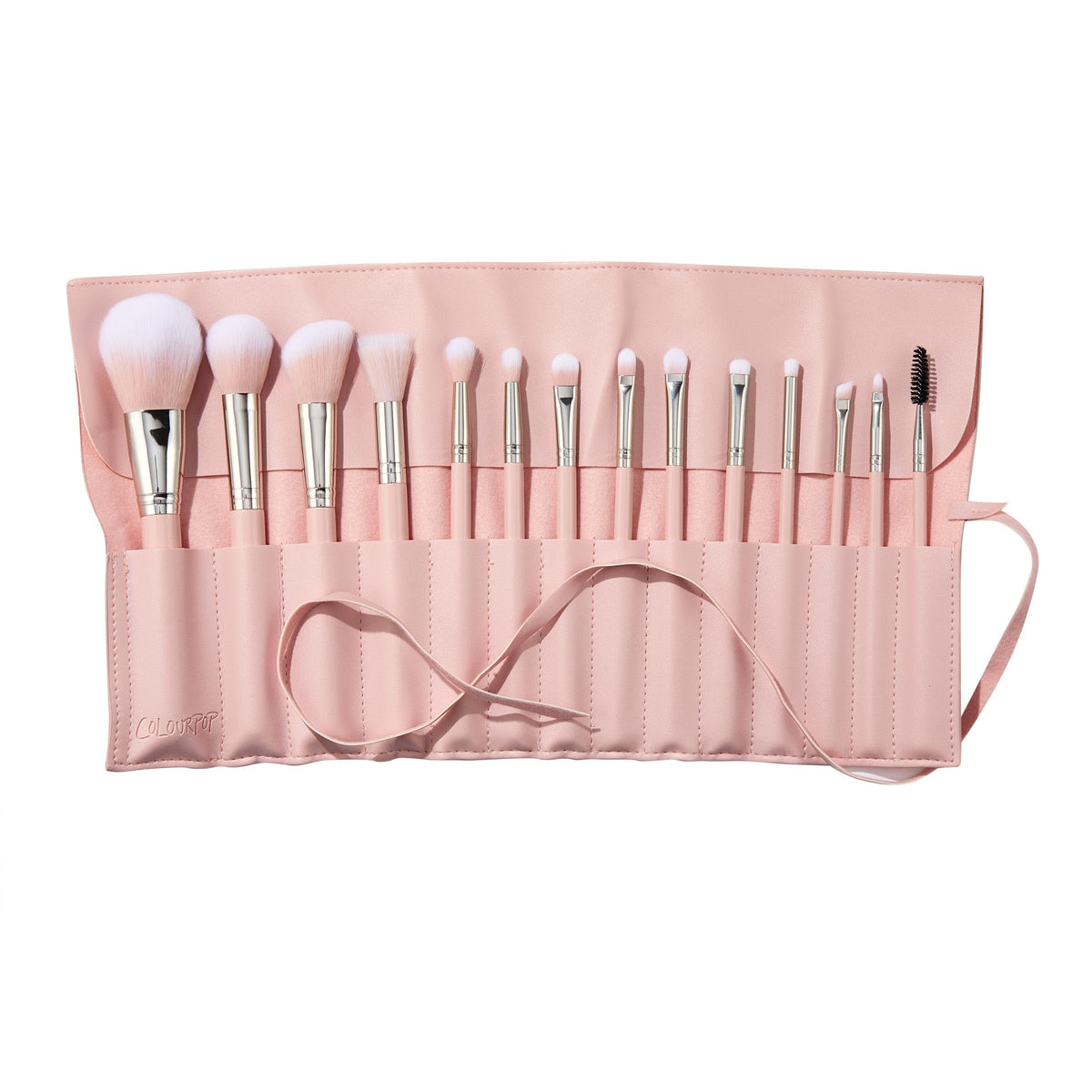 ColourPop Stone Cold Brush Roll Face & Eye Brush Set - Face & Eye Makeup Brush Set - Made with Luxe Synthetic Vegan Bristles - Includes Holder (15 Count)