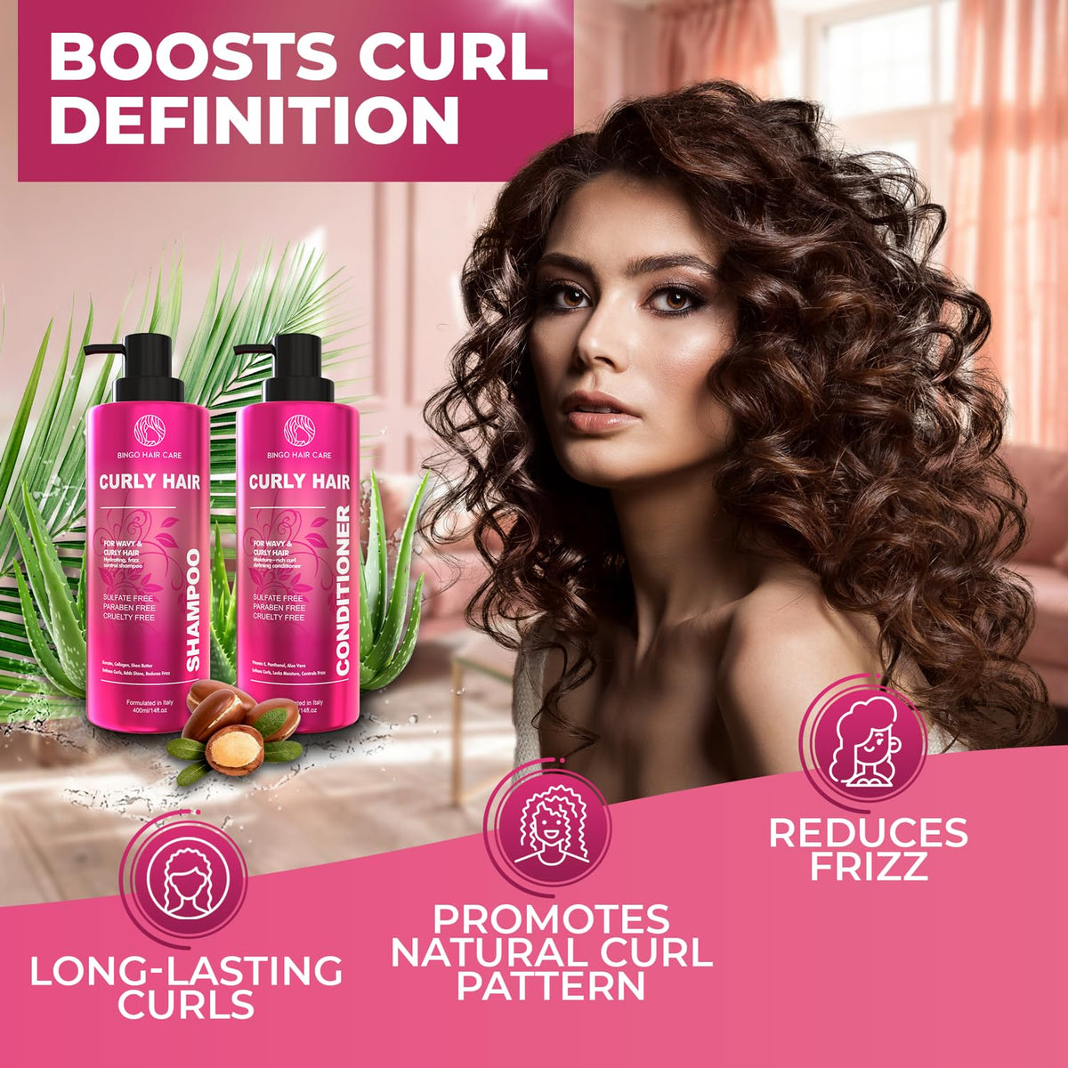 Curly Shampoo and Conditioner Set - Sulfate Free Moisturizing Formula - Deep Treatment for Curly and Permed Hair Women and Men - 14 Fl Oz (Set of 2)