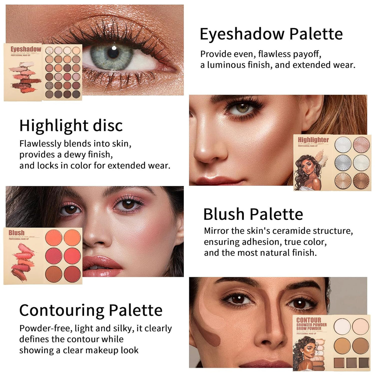 RoseFlower Make Up Set, Eyeshadow Blush Highlighter Contour Kit