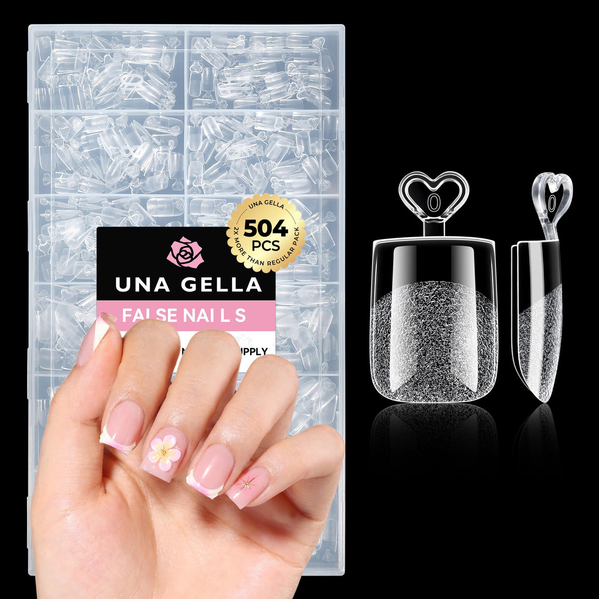 UNA GELLA Almond Gel Nail Tips 504PCS Pre-Etched Clear Fake Nails Tips