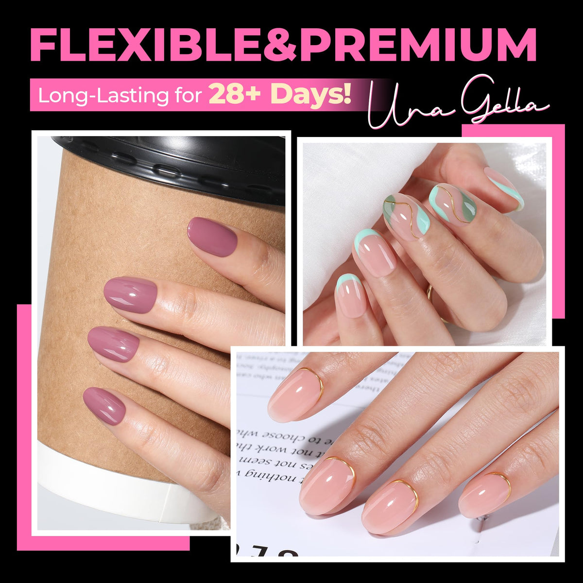 UNA GELLA Almond Gel Nail Tips 504PCS Pre-Etched Clear Fake Nails Tips