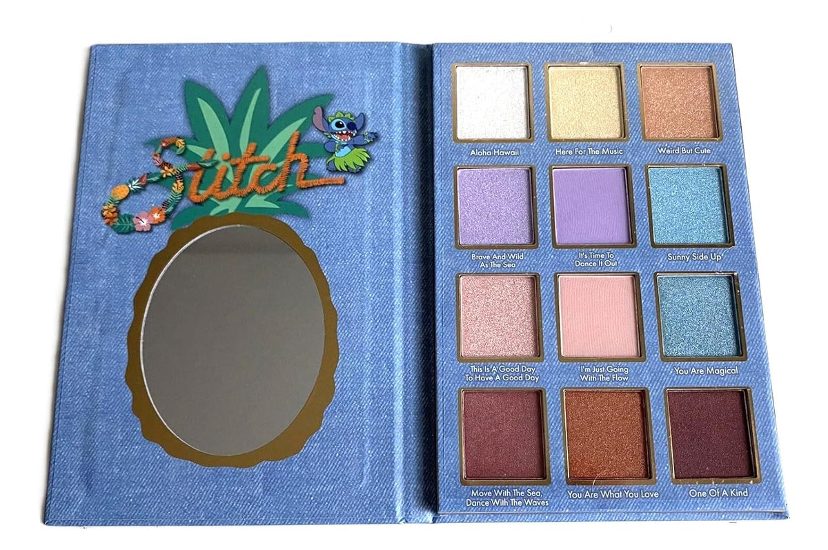 Taste Beauty Disney Stitch Eyeshadow Palette with Mirror, 12 Shimmering Shades, 0.81 oz, Limited Edition Summer Collection with Pinapple Design