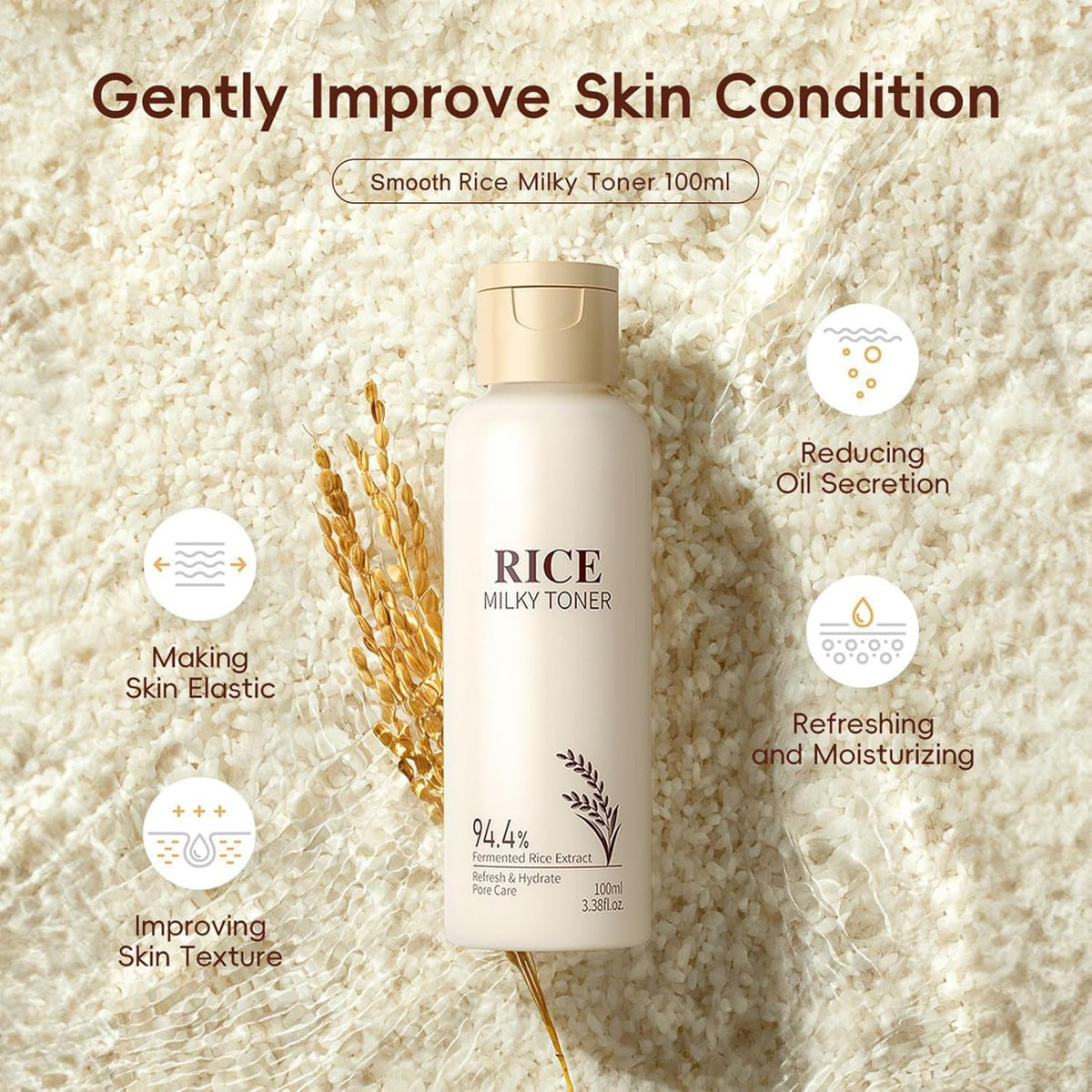 9PCS Rice Skincare Set for Women & Girls – Korean Skin Care Set with Rice Cleanser, Toner, Serum, Face Cream, Eye Cream, Sunscreen, Ice Roller, Headband & Card – Moisturizing & Skin Barrier Support