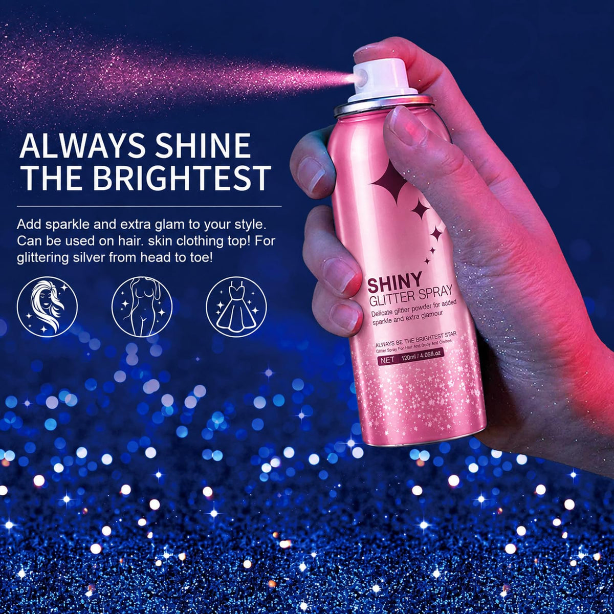 HANYWIL Body Glitter, Glitter Spray for Hair and Body, Spray, Hairspray Clothes, Long-Lasting Shimmer Suitable Stage, Festival Rave Makeup Prom 2.11 Fl Oz