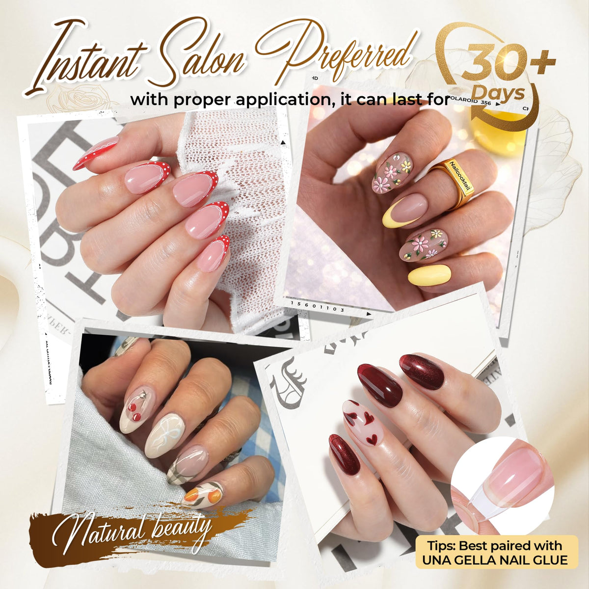 UNA GELLA Almond Gel Nail Tips 504PCS Pre-Etched Clear Fake Nails Tips