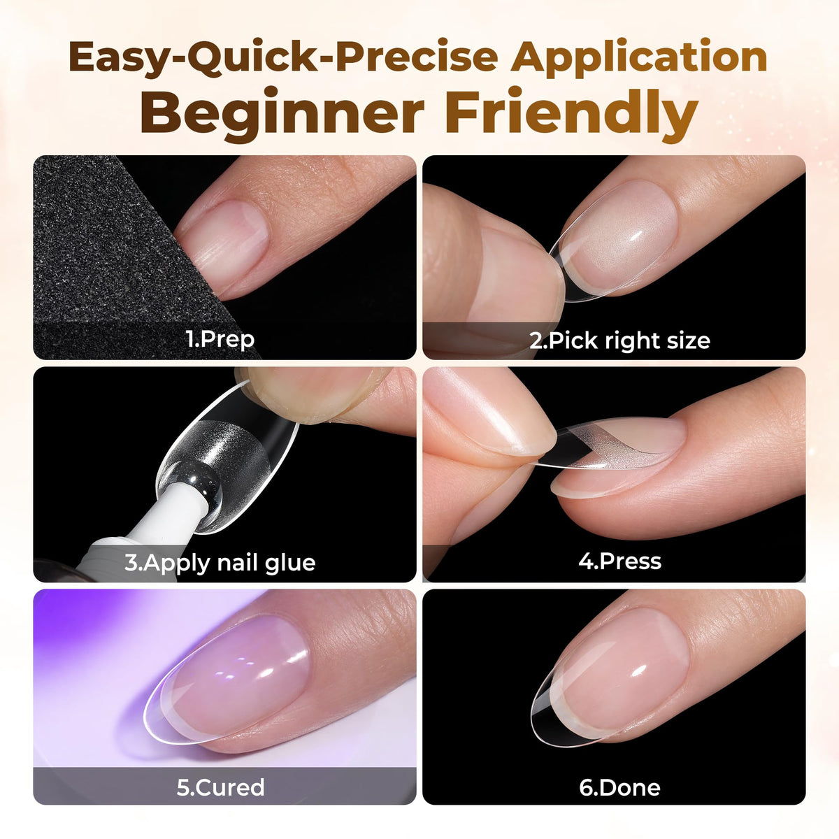 UNA GELLA Almond Gel Nail Tips 504PCS Pre-Etched Clear Fake Nails Tips