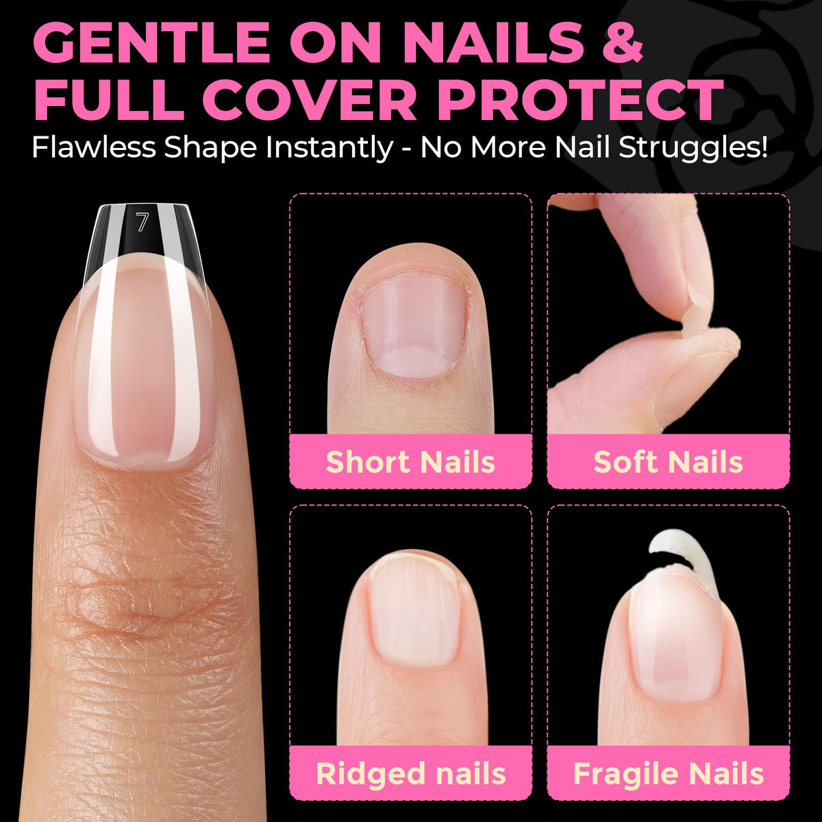 UNA GELLA Almond Gel Nail Tips 504PCS Pre-Etched Clear Fake Nails Tips