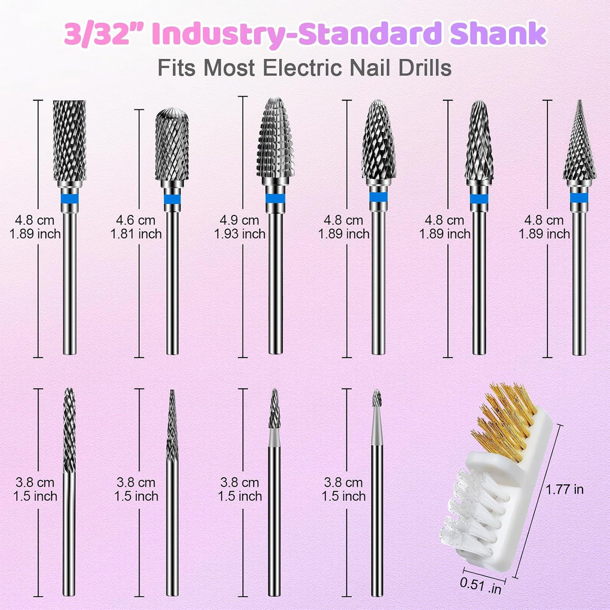 CGBE Nail Drill Bits Set: 10PCS Tungsten Carbide Drill Bits for Nail Drill
