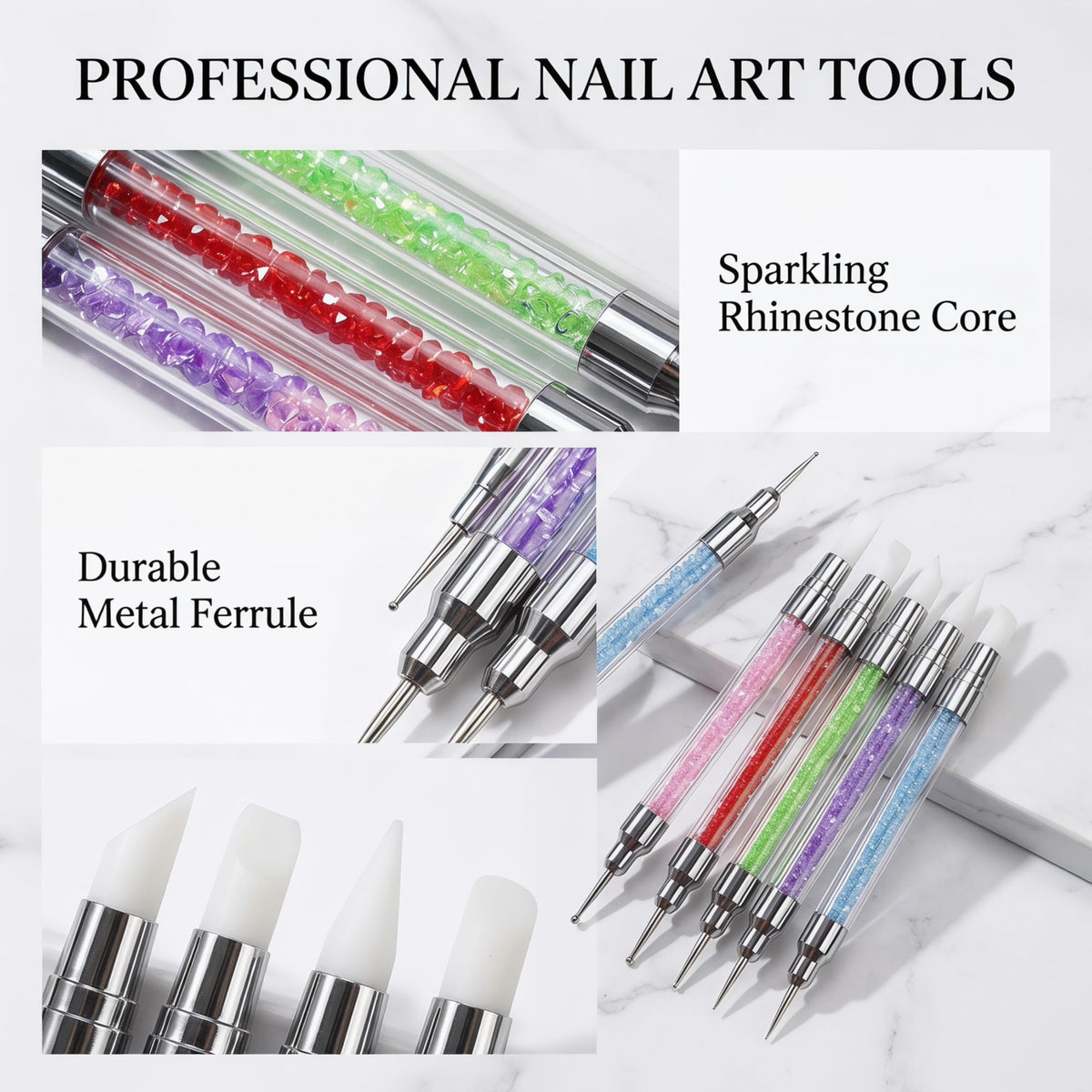 5 Pcs Nail Art Sculpture Pen Dual Tipped Silicone Nail Tools Nail Art Silicone Brushes for Design Nail Carving Drawing Shaping Effect