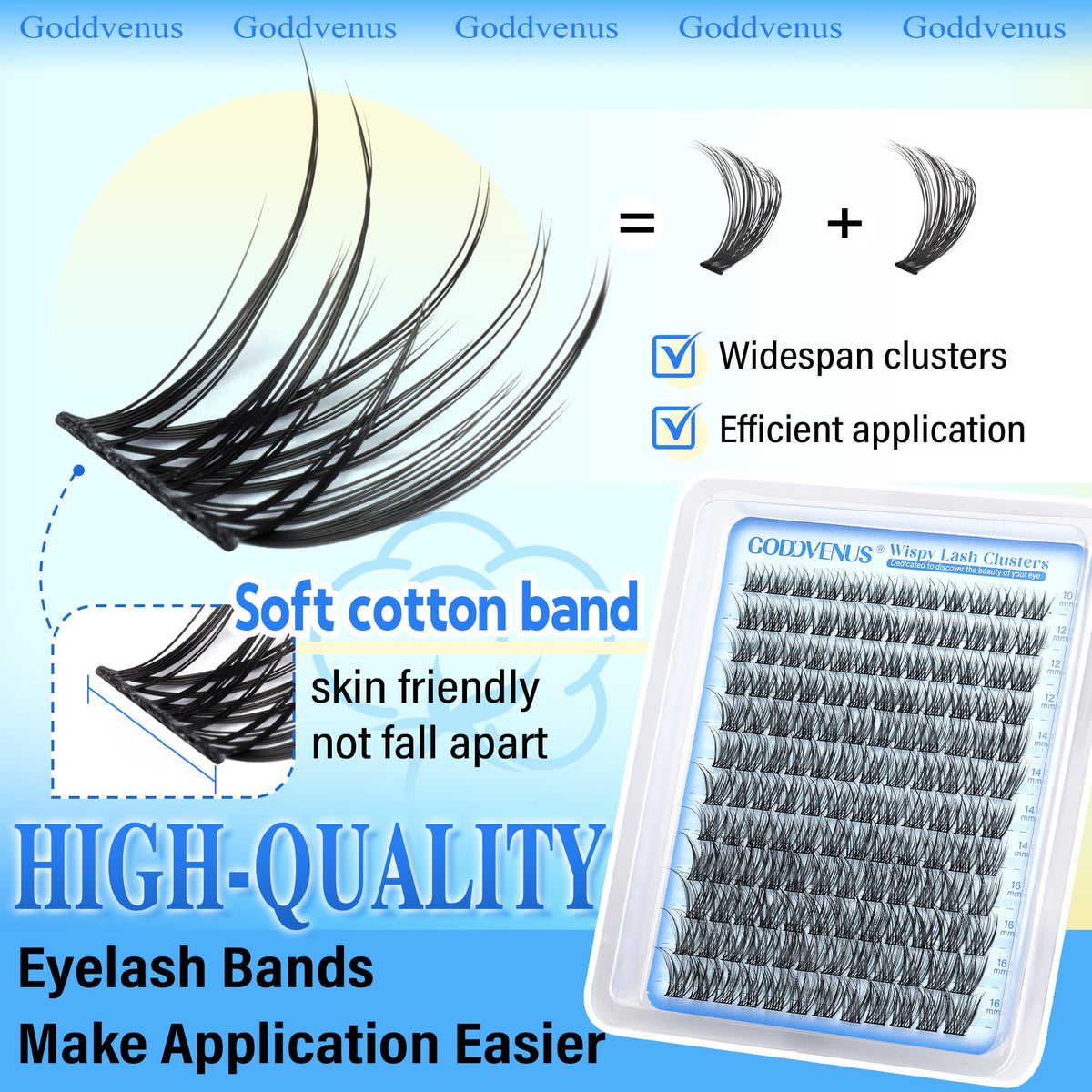 Goddvenus Lash Clusters Kit Wispy Eyelash Clusters Lashes Natural DIY Lash Extension Kit 10-16mm Cluster Eyelash Extensions Kit 300pcs C Curl Individual Lashes Cluster Eyelash (No Tweezers)