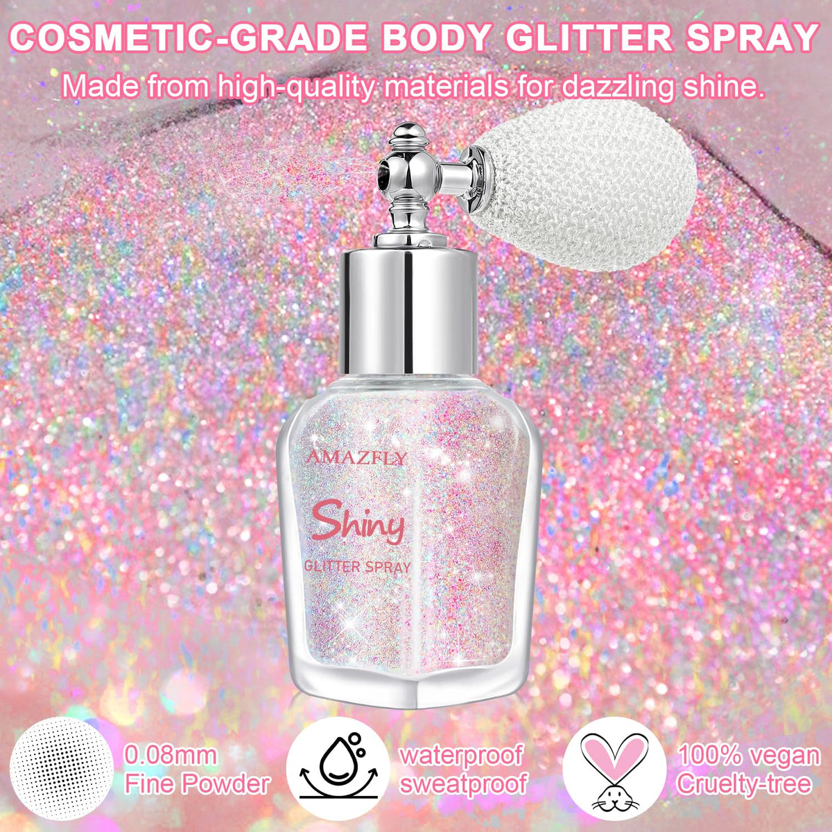 Hair and Body Glitter Spray, Shimmering Powder Sparkle Powder Makeup, Glitter Loose Sparkle Makeup for Body Highlighter,Festival Prom Rave Accessories (Glint-Rainbow)