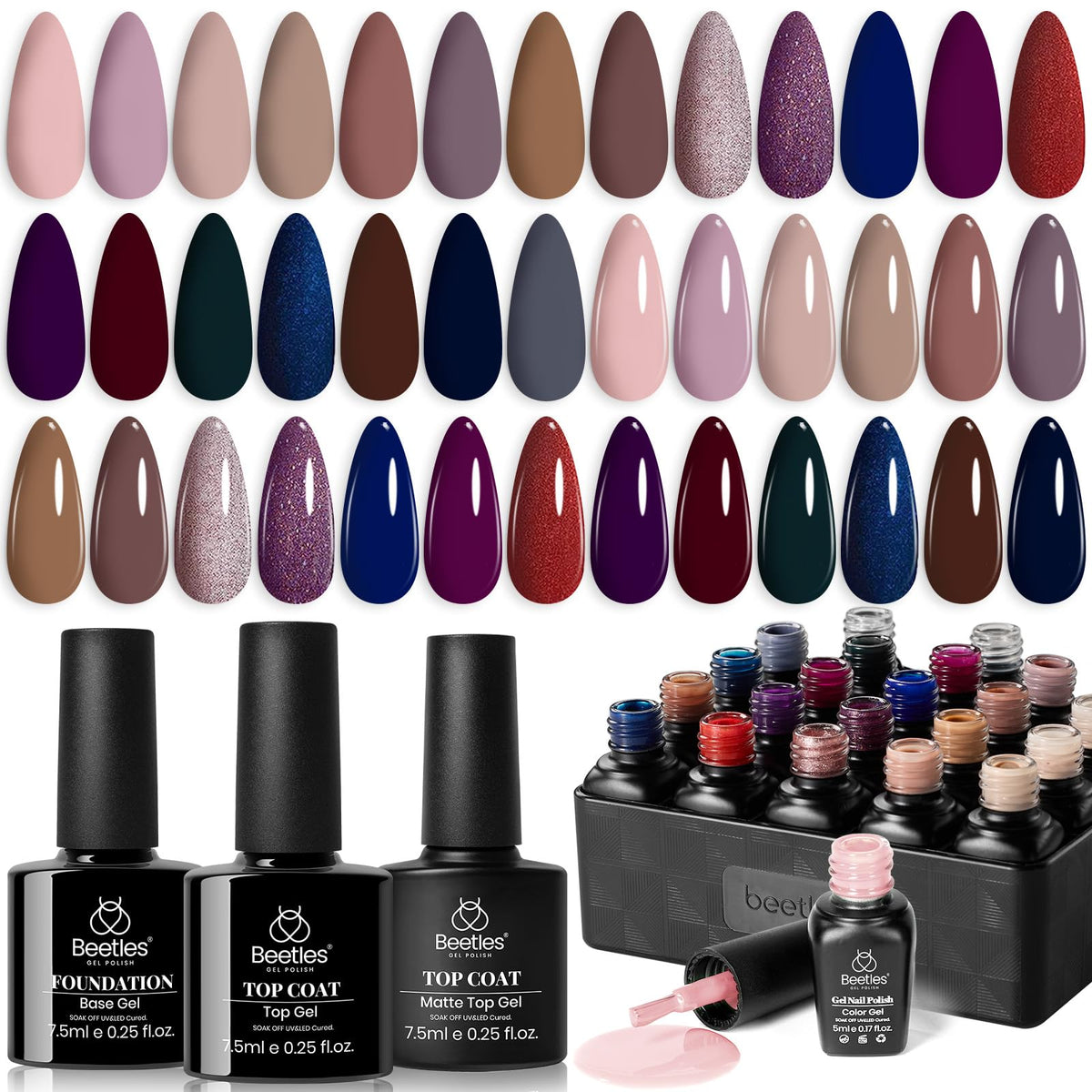 Beetles Fall Gel Nail Polish Set, 20 Colors Orange Yellow Brown