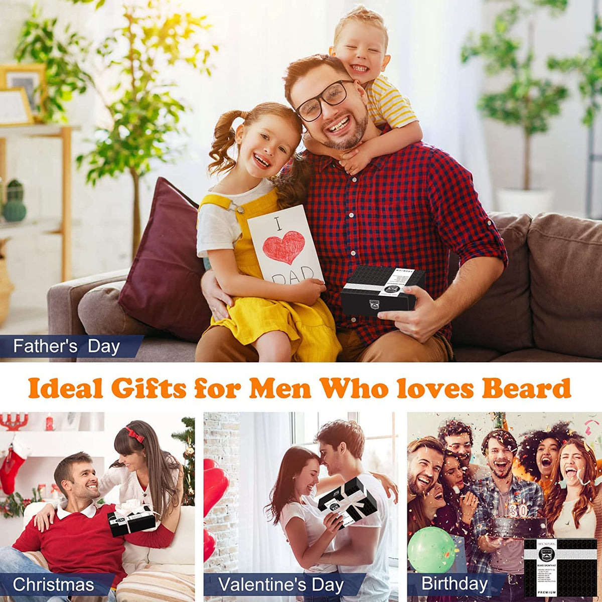 MALE GOD Beard Kit, Beard Growth Kit w/Natural Ingredients Beard Oil & Balm & Comb, Beard Growth Oil w/4X Thickening Biotin, Fathers Day | Chrismtas | Birthday Gifts for Men Him Husband Boyfriend Dad