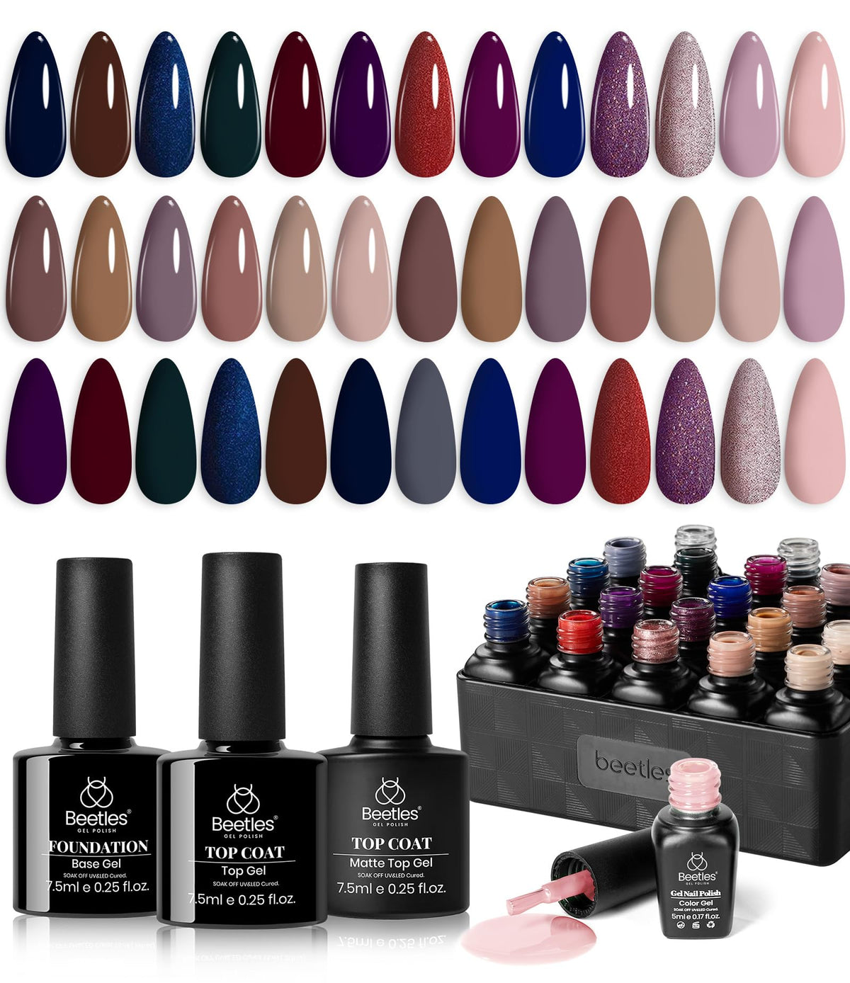 Beetles Fall Gel Nail Polish Set, 20 Colors Orange Yellow Brown