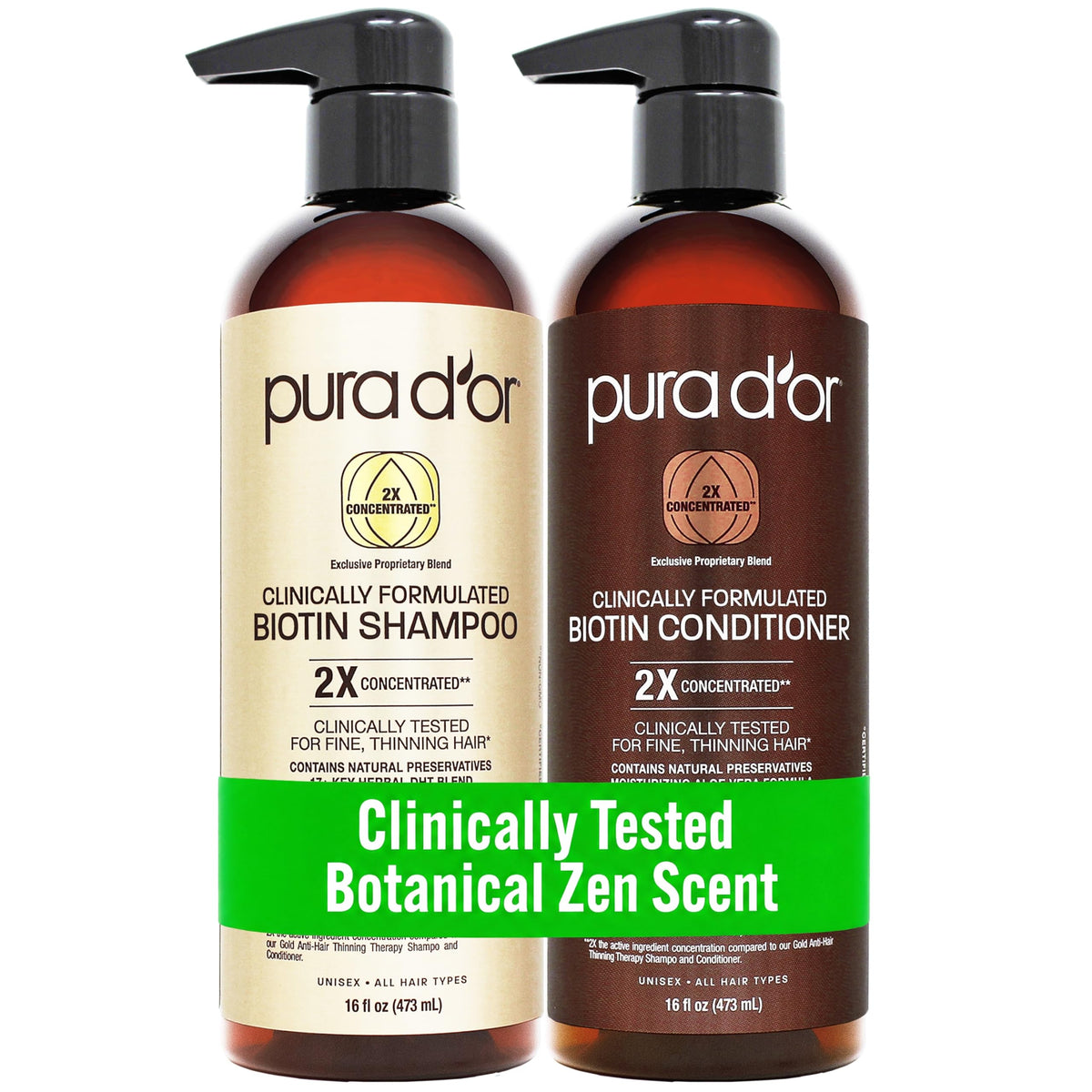 PURA D'OR Gold Label Anti-Thinning Biotin Shampoo & Conditioner, 16oz x2