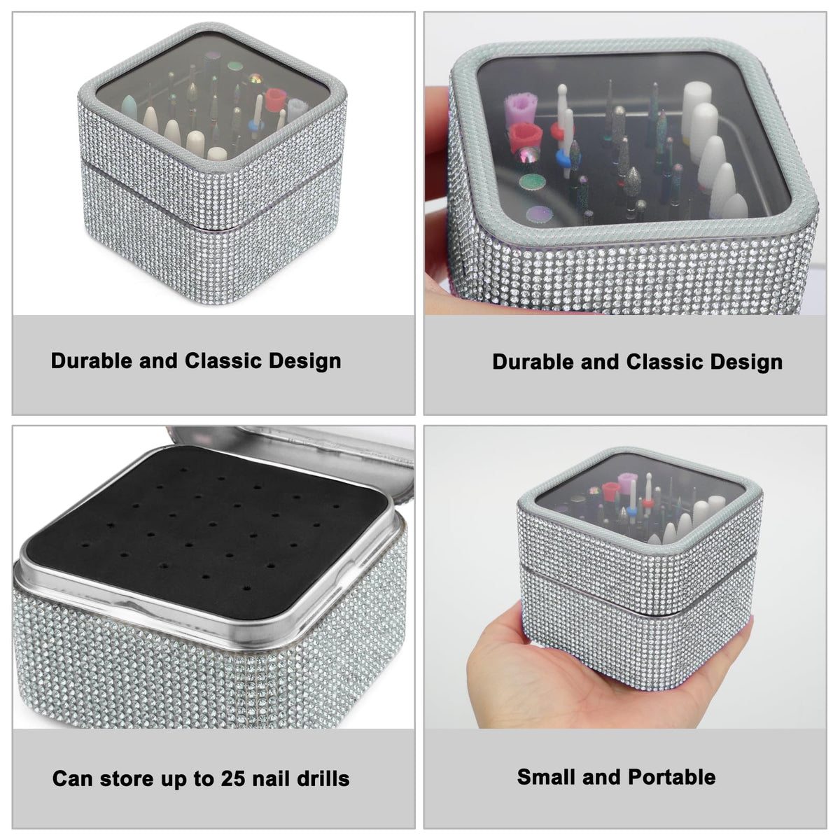 25Pcs Nail Drill Bits Set with Rhinestone Storage Box