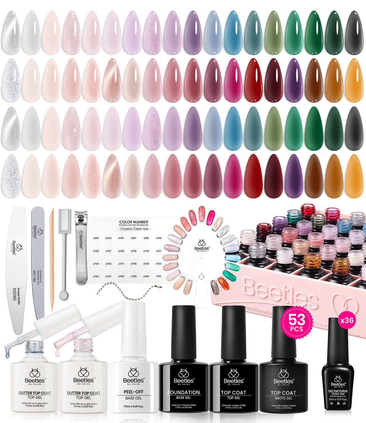 Beetles Fall Gel Nail Polish Set, 23Pcs Brown Burgundy Red Nude Pink