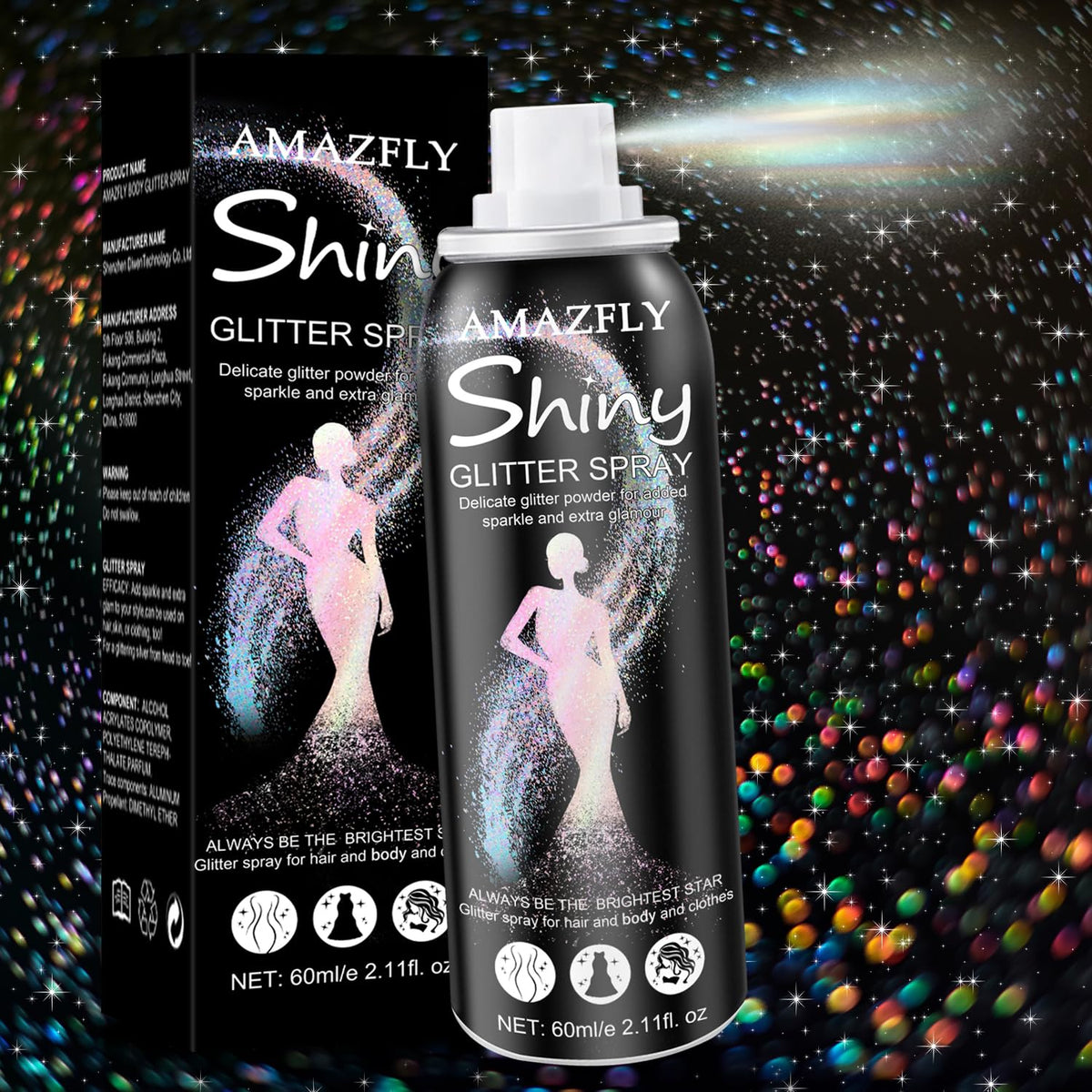 Hair and Body Glitter Spray, Shimmering Powder Sparkle Powder Makeup, Glitter Loose Sparkle Makeup for Body Highlighter,Festival Prom Rave Accessories (Glint-Rainbow)