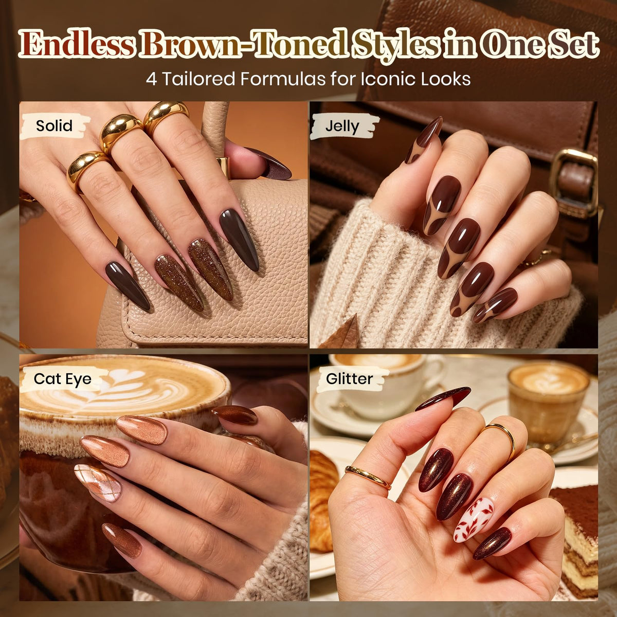 Beetles Fall Gel Nail Polish Set, 20 Colors Orange Yellow Brown