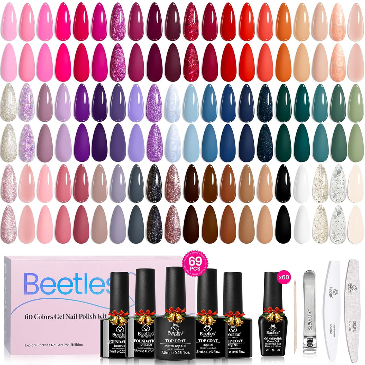 Beetles Fall Gel Nail Polish Set, 23Pcs Brown Burgundy Red Nude Pink