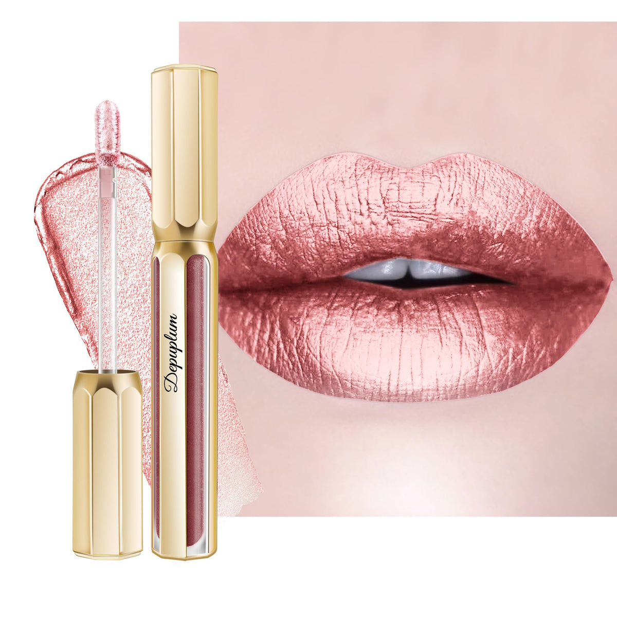 Depuplum Purple Lipsticks for Women Metallic Glitter Lipstick Long Lasting